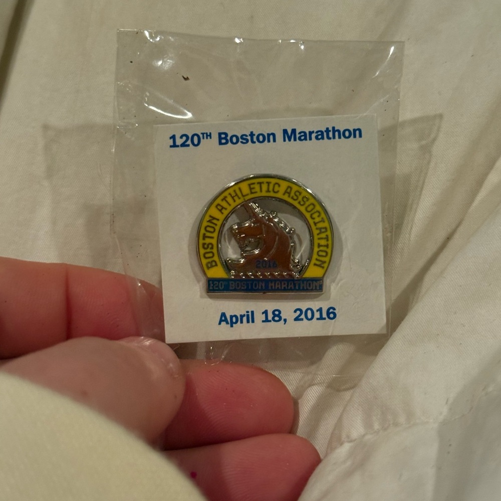 Adidas Gold and Blue Boston Marathon Pin